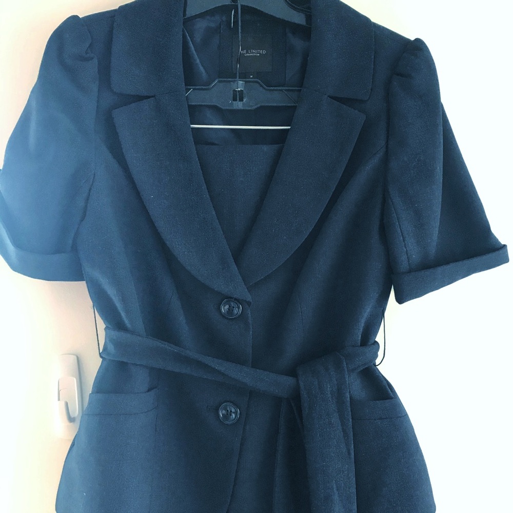 The Limited navy linen skirt suit